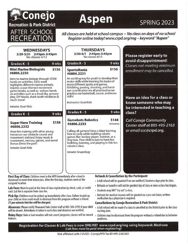  CRPD Spring Classes